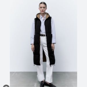 Zara Black and Brown Hooded Vest